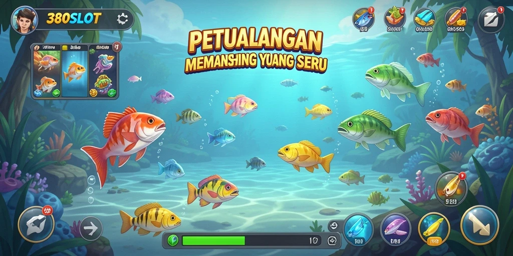 Tampilan gameplay <strong>380SLOT</strong> saat menangkap ikan di lautan.