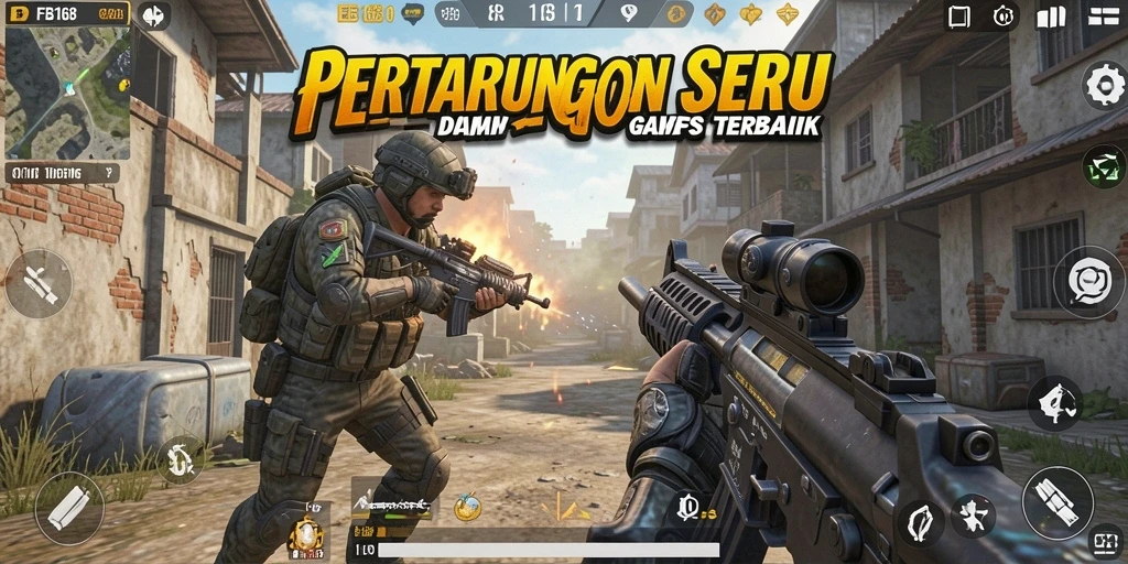 Tangkapan layar FB168 menampilkan aksi gameplay FPS yang intens.