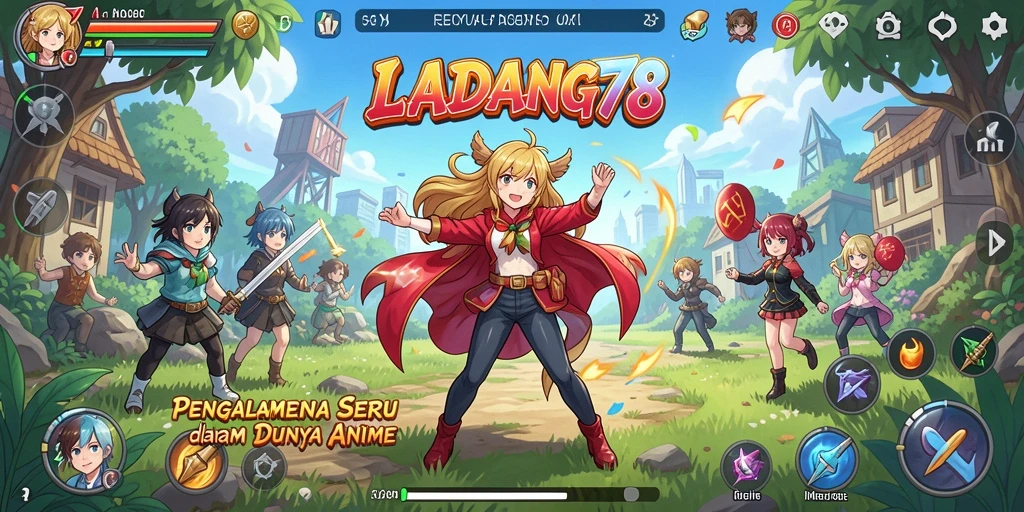Screenshot utama LADANG78 menunjukkan aksi karakter anime yang menegangkan.
