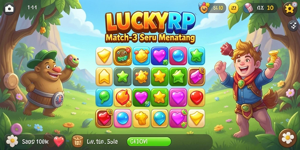 Tampilan gameplay Match-3 yang mengasyikkan dan penuh warna.