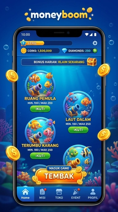 Tampilan antarmuka moneyboom yang sederhana dan efektif.